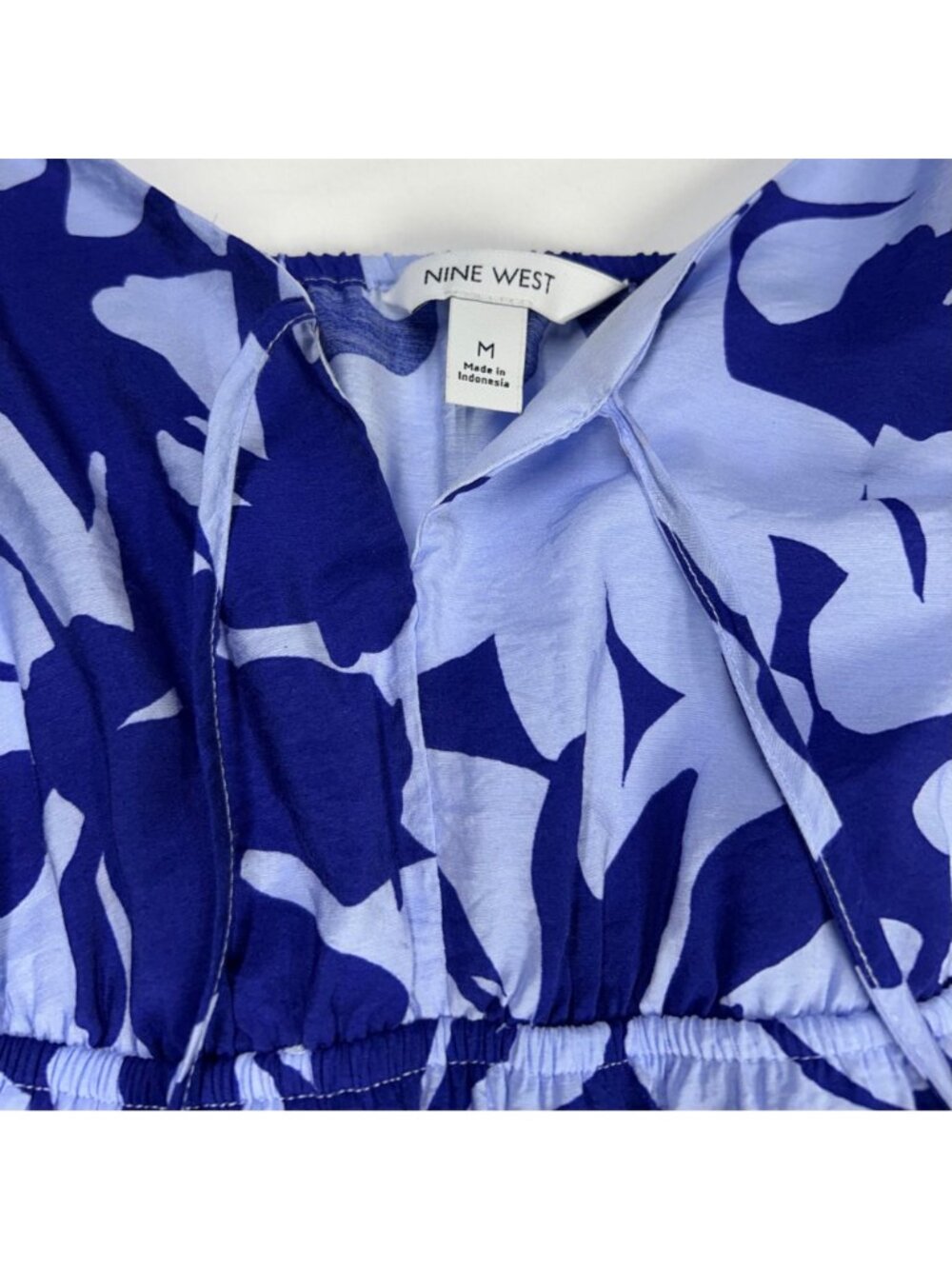 Nine West Blue & White Floral Ruffle Sleeve Maxi Dress With Tie Front Detail Ela - Picture 10 of 16